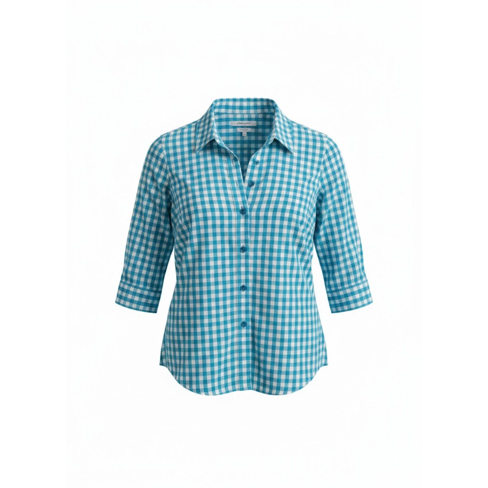 Foxcroft Nyc 12p Petite Wrinkle Free Gingham Button Up Shirt Blue White